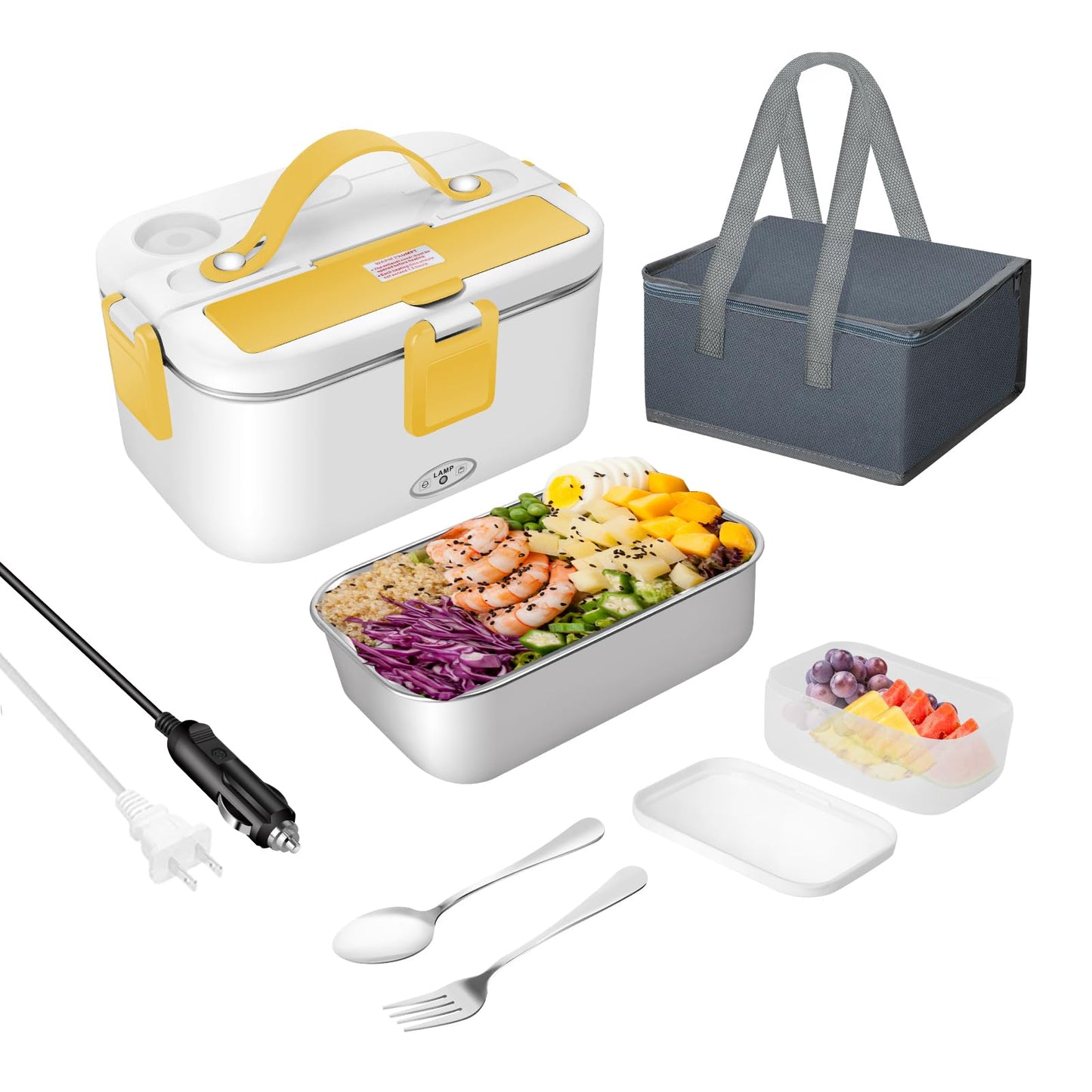 FCCABIN Electric Lunch Box 80W Food Heater 110V/12V~24V Yellow