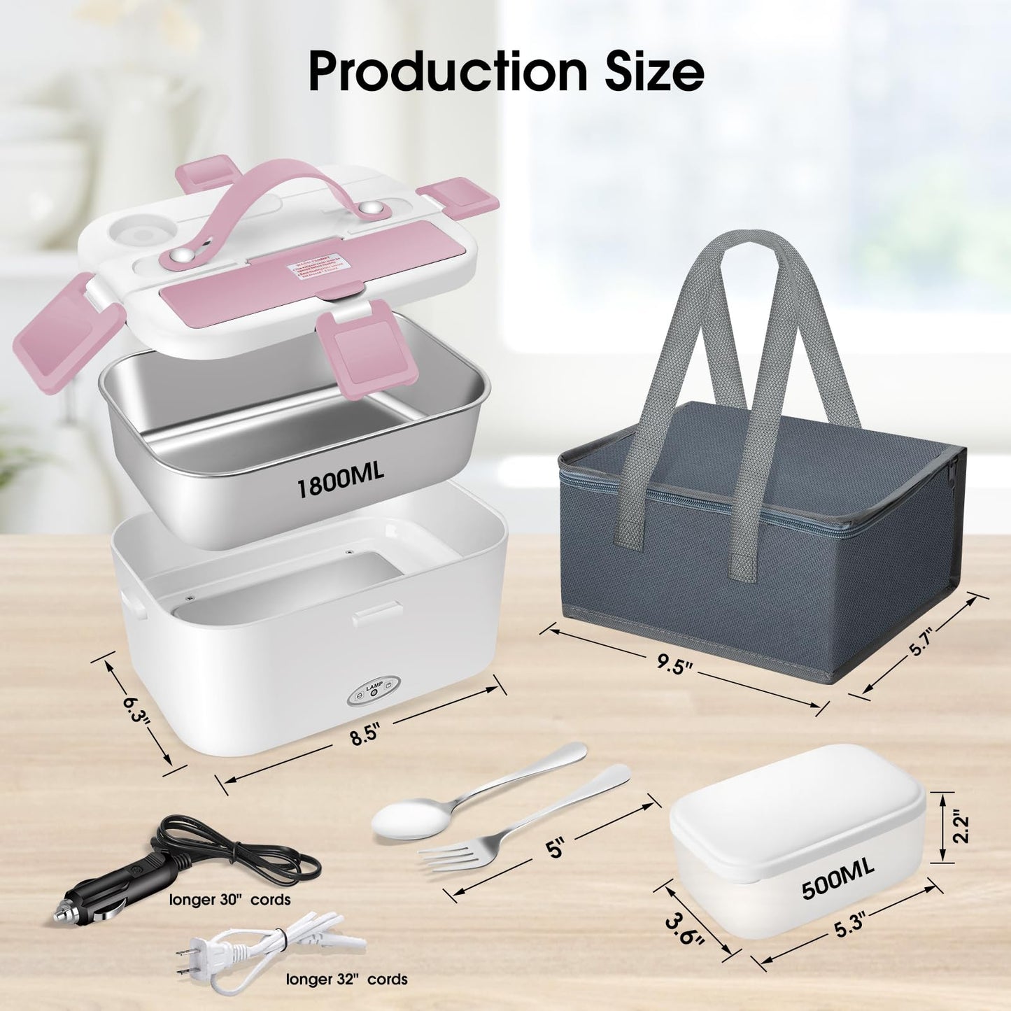 Electric Lunch Box 80W Food Heater 110V/12V~24V Pink