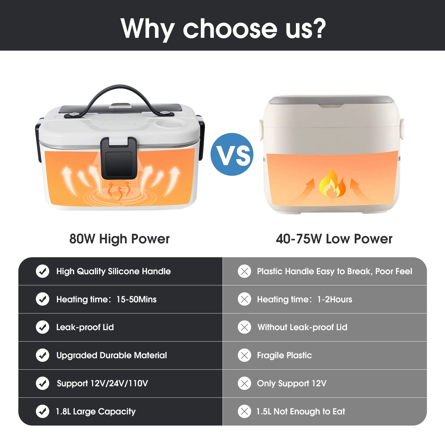 Electric Lunch Box 80W Food Heater 110V/12V~24V