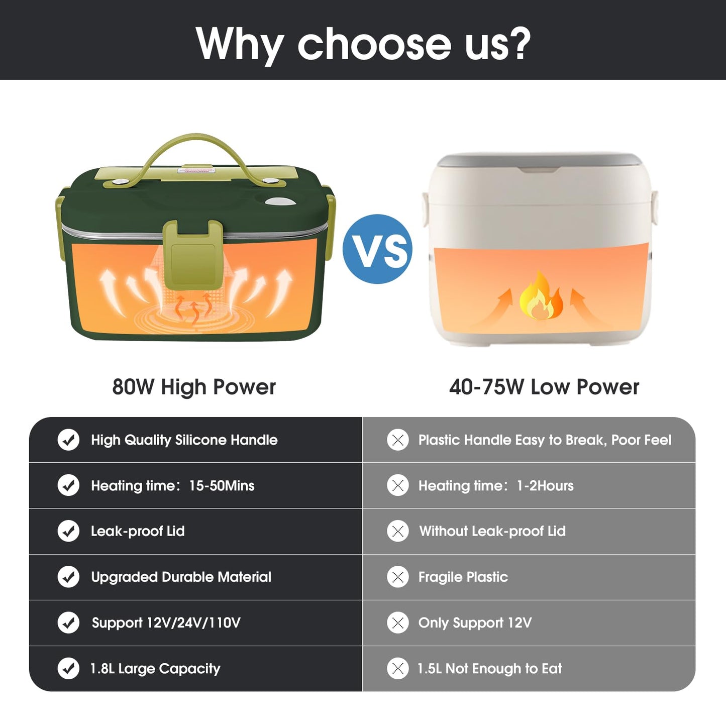 Electric Lunch Box 80W Food Heater 110V/12V~24V