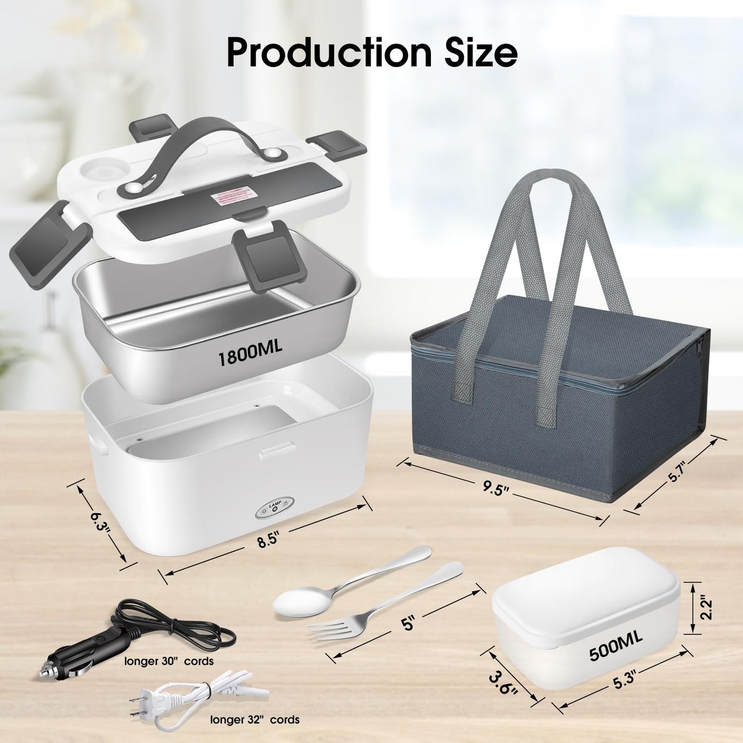 Electric Lunch Box 80W Food Heater 110V/12V~24V Gray