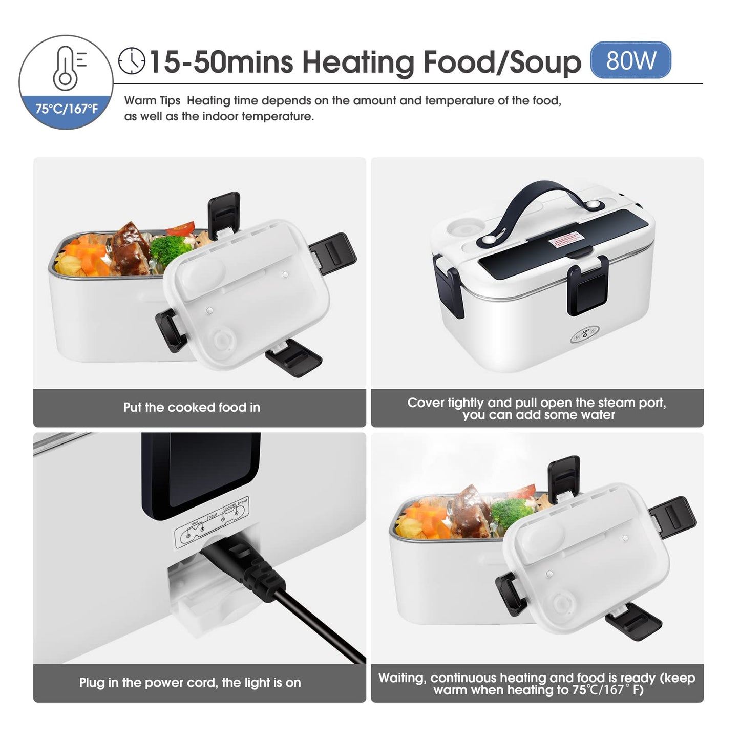 Electric Lunch Box 80W Food Heater 110V/12V~24V