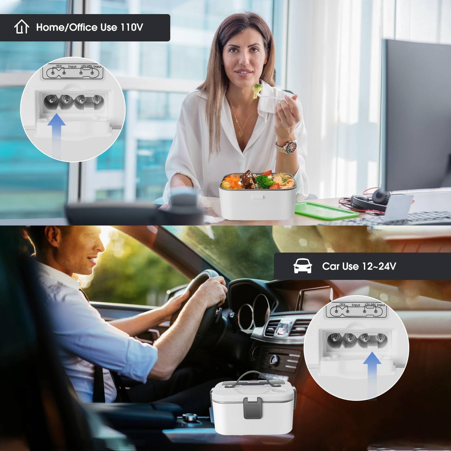 Electric Lunch Box 80W Food Heater 110V/12V~24V Gray