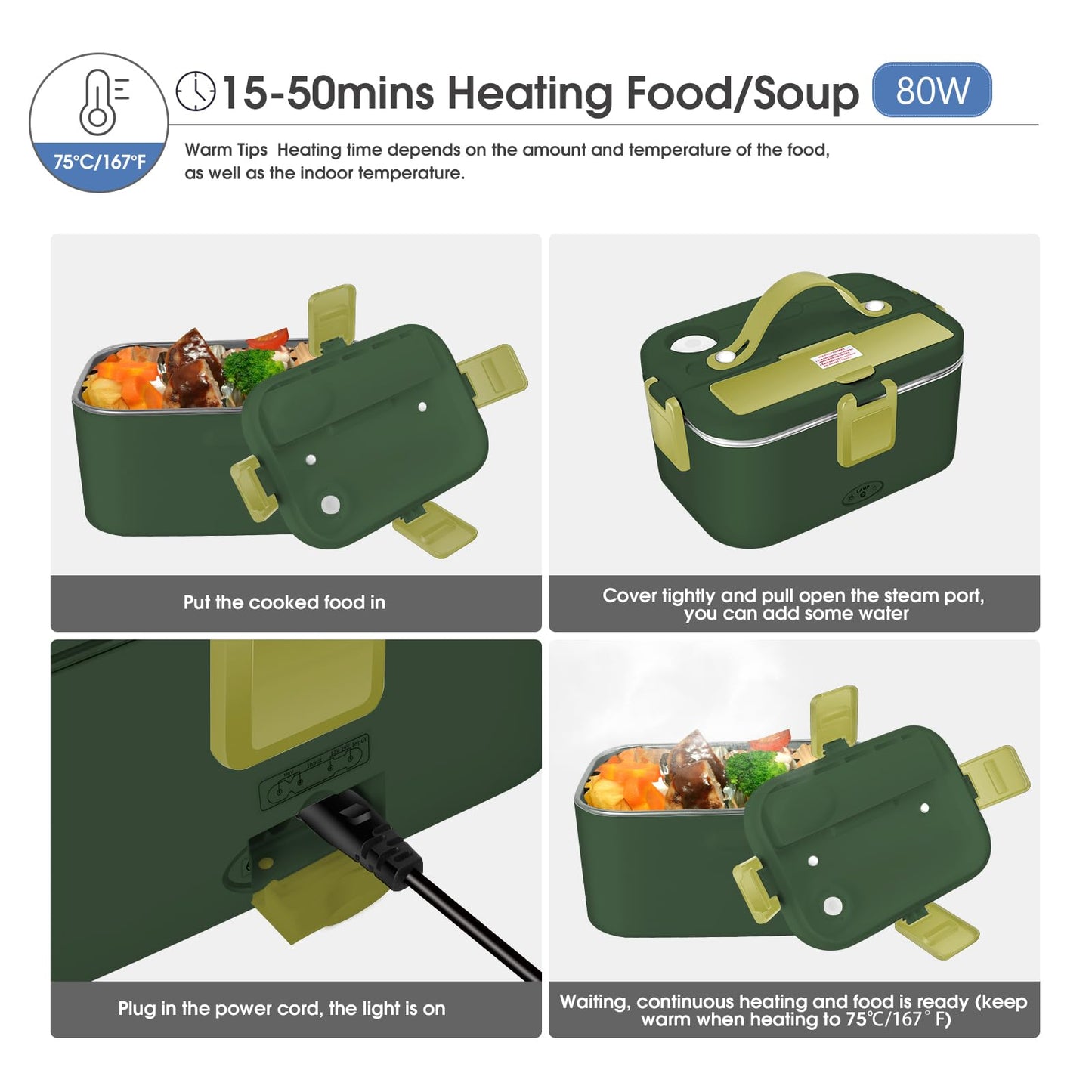 Electric Lunch Box 80W Food Heater 110V/12V~24V