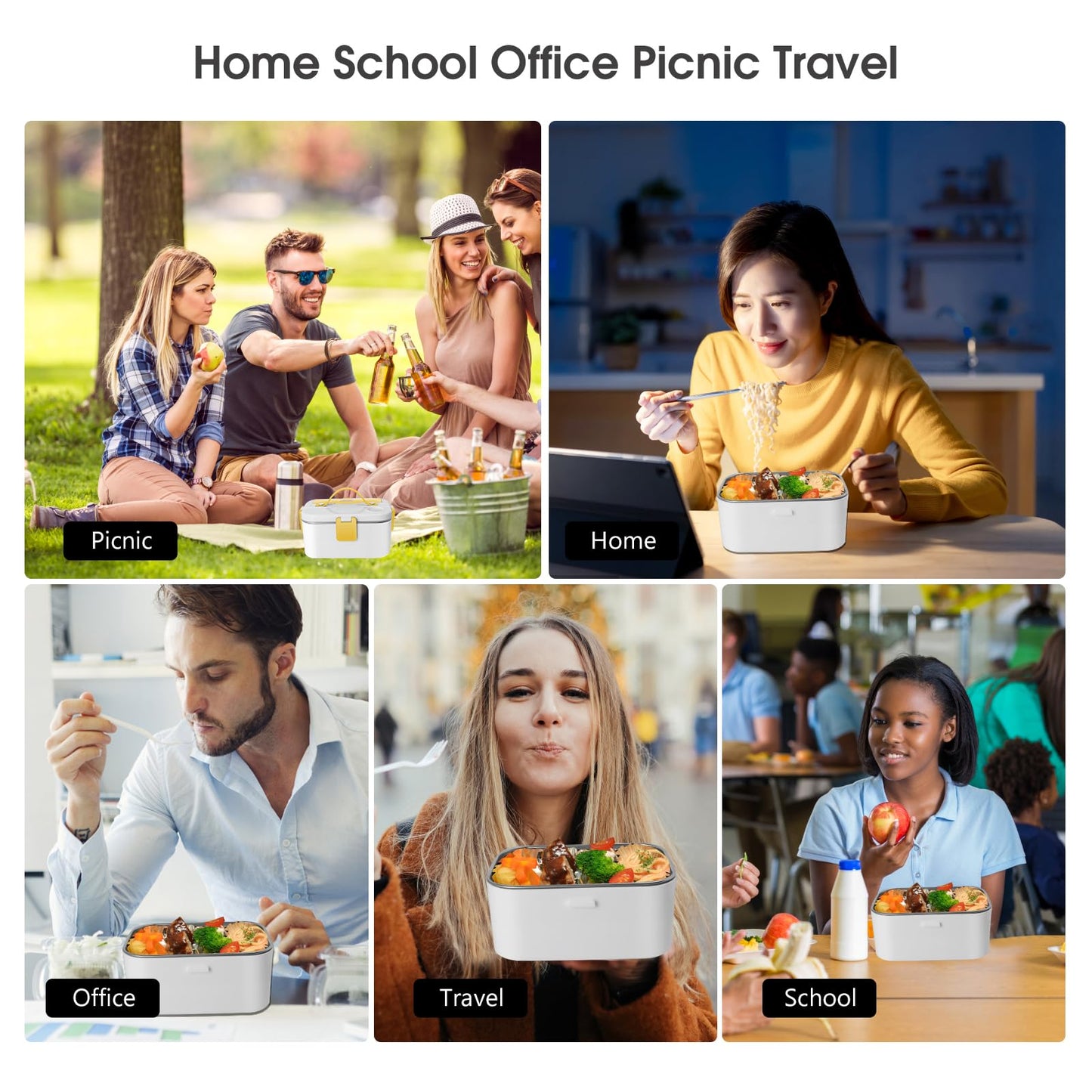 FCCABIN Electric Lunch Box 80W Food Heater 110V/12V~24V Yellow