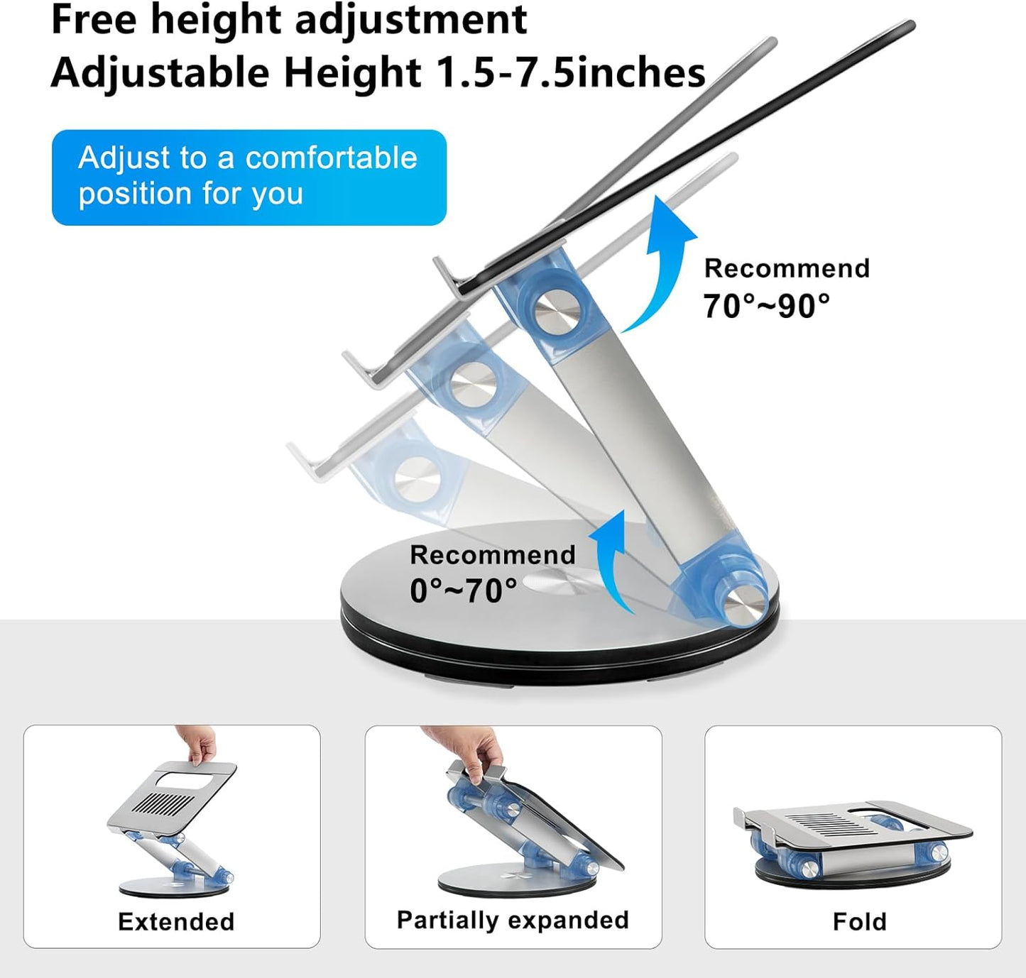 Fccabin Adjustable Laptop Stand for Desk, with 360° Rotating Base
