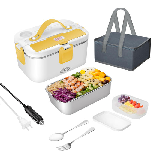 FCCABIN Electric Lunch Box 80W Food Heater 110V/12V~24V Yellow